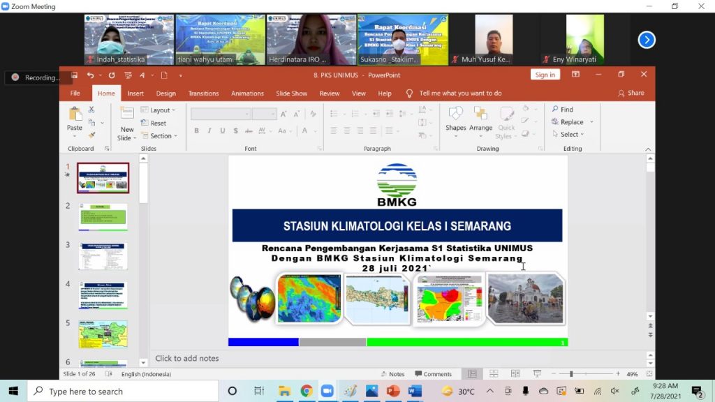 Inisiasi Kerjasama Program Studi S1 Statistika UNIMUS dengan BMKG Stasiun Klimatologi Kelas 1 Semarang