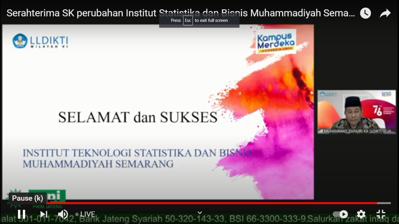 Terima SK Mendikbud Ristek, AIS Muhamamdiyah Semarang Resmi Jadi Institut Teknologi Statistika dan Bisnis Muhammadiyah Semarang