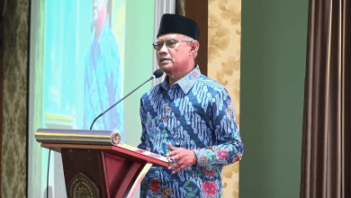 Ketua Umum PP Muhammadiyah Haedar Nashir memberikan pidato sambutan dalam pembukaan Rakornas LDK Muhammadiyah 2026 di Unimus Semarang.