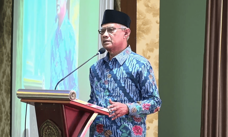 Ketua Umum PP Muhammadiyah Haedar Nashir memberikan pidato sambutan dalam pembukaan Rakornas LDK Muhammadiyah 2026 di Unimus Semarang.