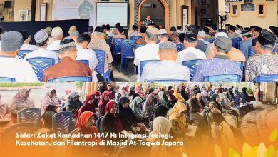 Jamaah mengikuti Safari Zakat Ramadhan 1447 H Lazismu Jepara di Masjid At-Taqwa Muhammadiyah Jepara dengan pemaparan materi tentang zakat, kesehatan, dan teologi.
