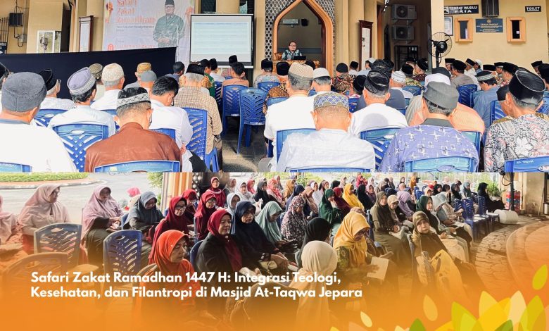 Jamaah mengikuti Safari Zakat Ramadhan 1447 H Lazismu Jepara di Masjid At-Taqwa Muhammadiyah Jepara dengan pemaparan materi tentang zakat, kesehatan, dan teologi.