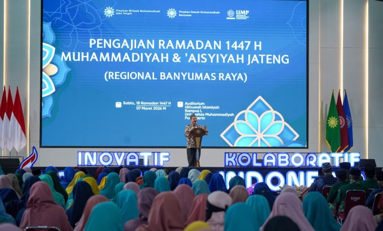 Suasana Pengajian Ramadan 1447 H Muhammadiyah dan ‘Aisyiyah Jawa Tengah regional Banyumas Raya di Universitas Muhammadiyah Purwokerto.