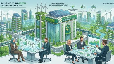 Ilustrasi implementasi kebijakan green economy pada industri perbankan syariah yang mendukung pembangunan berkelanjutan dan ESG.