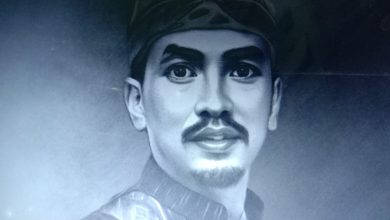 Ilustrasi hitam putih Aryo Damar, santri kampung perintis Ranting Muhammadiyah di Karang Asmoro, Jepara