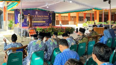 Suasana silaturahmi dan halalbihalal Majelis Pendidikan PDM Kota Surakarta yang diikuti guru Muhammadiyah di SMP Muhammadiyah PKBS, Sumber, Surakarta.