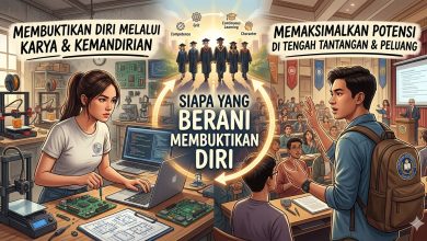 Ilustrasi mahasiswa membuktikan diri melalui karya dan pengembangan potensi di kampus negeri atau swasta