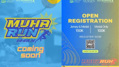 Poster Muharun 1448 H Fun Run 5K di Sragen dengan informasi pendaftaran, harga jersey dan medali, serta jadwal acara 21 Juni 2026