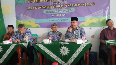 Narasumber menyampaikan materi dalam kegiatan Bedah Instrumen Akreditasi Madrasah yang digelar Majelis Dikdasmen dan PNF PDM Temanggung di MI Muhammadiyah Lempuyang, Candiroto.