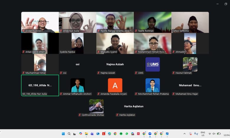 Tangkapan layar kegiatan daring Upgrading and Building Research Capacity IYORC melalui Zoom Meeting bersama narasumber dan peserta.
