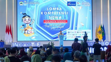 Suasana pembukaan Lomba Kompetensi Siswa Dikmen ke-34 tingkat Provinsi Jawa Tengah 2026 di Auditorium Ukhuwah Islamiyah UMP, dengan peserta dan tamu undangan memenuhi ruang acara.