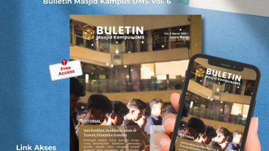 Tampilan sampul digital Buletin Masjid Kampus UMS Vol. 6 edisi Maret 2026 yang dapat diakses gratis melalui ponsel.