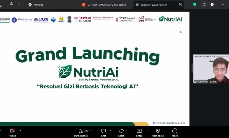 Tampilan webinar peluncuran NutriAI Pro bertajuk “Resolusi Gizi Berbasis Teknologi AI” yang digelar secara daring dan diikuti ratusan peserta.