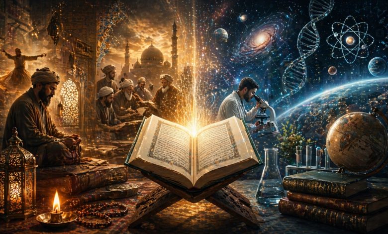 Ilustrasi Al-Qur’an yang memadukan corak tafsir sufi, rasional, sosial, dan saintifik.