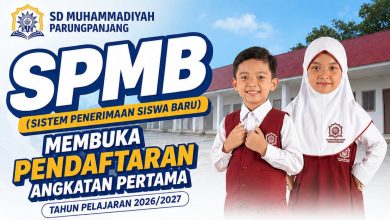 Gedung SD Muhammadiyah Parung Panjang dan kegiatan siswa berlatih panahan.