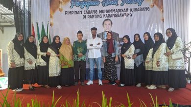Mahasiswa internasional Universitas Muhammadiyah Purwokerto asal Palestina dan Sudan saat berfoto bersama dengan pengurus Muhammadiyah Ajibarang di Masjid At-Taqwa Karangbawang.