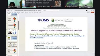 Tangkapan layar sesi 4 kuliah tamu daring MathEdu UMS dan University of Brunei Darussalam membahas evaluasi praktis dan gamifikasi pembelajaran matematika.