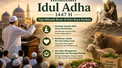 Ilustrasi khutbah Idul Adha tentang ketaatan kepada Allah, keikhlasan beramal, dan semangat berbagi melalui ibadah kurban.
