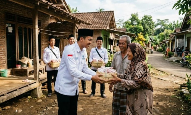 Relawan Muhammadiyah Bonjor membagikan paket daging kurban secara door-to-door langsung ke rumah warga lansia saat Idul Adha.