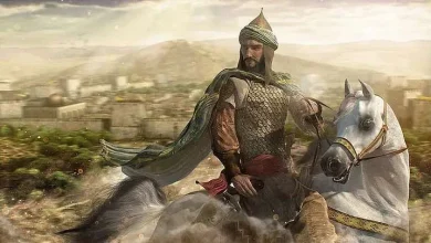 Ilustrasi Sultan Salahuddin Al-Ayyubi menunggangi kuda putih dalam Perang Salib dan Pertempuran Hattin