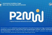 o resmi Program Pembinaan Mahasiswa Wirausaha atau P2MW Kemendiktisaintek dengan latar belakang biru untuk berita hibah P2MW 2026 Universitas Muhammadiyah Purwokerto.
