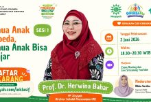Poster webinar Pendidikan Inklusif PAUD Aisyiyah Jawa Barat dengan pembicara Prof. Dr. Herwina Bahar, bertema Semua Anak Berbeda, Semua Anak Bisa Belajar, 2 Juni 2026.