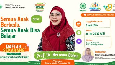 Poster webinar Pendidikan Inklusif PAUD Aisyiyah Jawa Barat dengan pembicara Prof. Dr. Herwina Bahar, bertema Semua Anak Berbeda, Semua Anak Bisa Belajar, 2 Juni 2026.