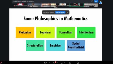 Slide presentasi tentang aliran filsafat matematika seperti Platonisme dan Konstruktivisme Sosial dalam kuliah daring di UMS