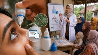 Dosen Farmasi UMP memberikan edukasi cara menyimpan obat steril dan Beyond Use Date kepada warga Desa Sokawera.