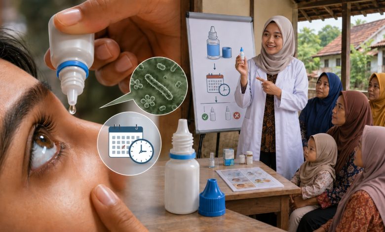 Dosen Farmasi UMP memberikan edukasi cara menyimpan obat steril dan Beyond Use Date kepada warga Desa Sokawera.