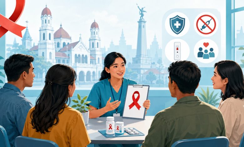 Tenaga medis memberikan edukasi kesehatan tentang pencegahan penularan HIV kepada warga Semarang sebagai langkah deteksi dini dan sosialisasi perilaku hidup sehat.