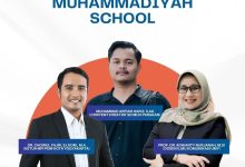 Pamflet digital kegiatan Pelatihan Digital Branding of Muhammadiyah School yang menampilkan foto tiga narasumber utama, yaitu Dr. Choirul Fajri, S.I.Kom., M.A., Muhammad Arfian Hariz, S.Ag., dan Prof. Dr. Adhianty Nurjanah, M.Si. Di bagian bawah terdapat informasi jadwal Jumat 12 Juni 2026 di Amphitarium Kampus 4 UAD mulai pukul 13:00 WIB.