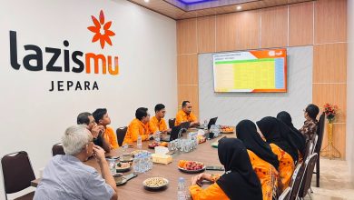 Suasana rapat evaluasi target tahunan dengan sistem Pengelolaan Filantropi Lazismu Jepara bersama pimpinan di dalam ruang pertemuan.
