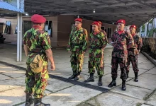 Satu regu Kokam Junior Jepara bersiaga mengamankan Wisuda Akbar Ponpes Nurul Ilmi Bucu.