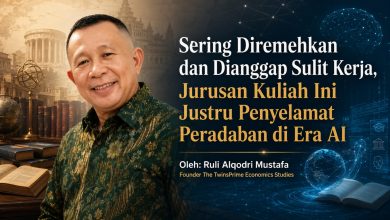 Ilustrasi artikel opini tentang jurusan kuliah humaniora sebagai penyelamat peradaban di era AI.