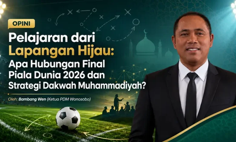 Poster Opini Ketua PDM Wonosobo Bambang Wen tentang Pelajaran Piala Dunia 2026 dan Dakwah Muhammadiyah