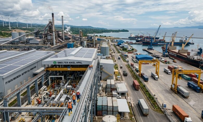 Aktivitas fasilitas pengolahan Smelter Nikel HPAL dan pelabuhan industri pendukung hilirisasi industri di Indonesia