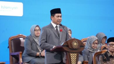Rektor UMP Prof. Dr. Jebul Suroso menyampaikan pidato laporan tahunan pada perayaan Milad ke-61 UMP.
