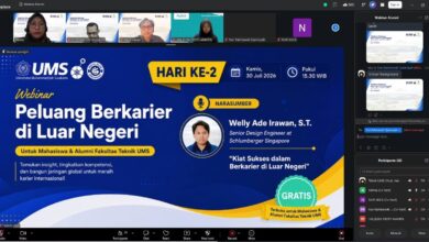 Tangkapan layar webinar Fakultas Teknik UMS tentang strategi merebut peluang kerja di luar negeri bersama narasumber alumni internasional.