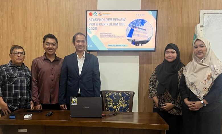 Sesi foto bersama jajaran tim dan stakeholder kegiatan Stakeholder Review Kurikulum OBE Manajemen Ritel ITESA Muhammadiyah Semarang.