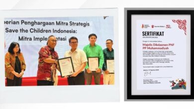 Penyerahan penghargaan Sertifikat Mitra Strategis dari Save the Children Indonesia kepada Majelis Dikdasmen & PNF PP Muhammadiyah.