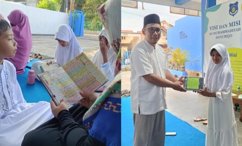 Siswa MI Muhammadiyah Danurejo mengikuti bimbingan setoran Al-Qur'an dan penyerahan penghargaan saat Dauroh Tahfidz jelang Wisuda Tahfidz MIMDA.