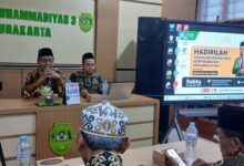 KH Subari memberikan ceramah dalam pengajian Korp Muballigh Muhammadiyah tentang dakwah Raden Patah di SMK Muhammadiyah 3 Surakarta