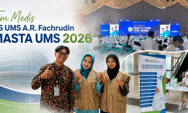 Tim medis RS UMS A.R. Fachrudin bersiaga di Edutorium mengawal kegiatan Masta UMS 2026.