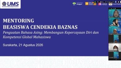 Tangkapan layar acara mentoring beasiswa BAZNAS UMS bertema penguatan bahasa asing via Zoom Meeting.