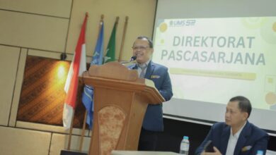 Direktur Pascasarjana UMS Prof Farid Wajdi memberikan sambutan dalam acara Orientasi Mahasiswa Baru Pascasarjana UMS 2026