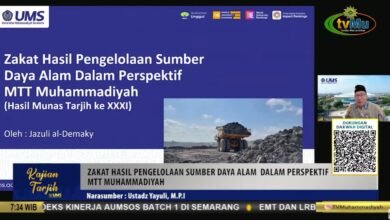 Kajian Tarjih Online UMS yang ditayangkan di tvMu mengenai Zakat Hasil Pengelolaan Sumber Daya Alam dalam Perspektif MTT Muhammadiyah dengan narasumber Ustadz Yayuli, M.P.I.