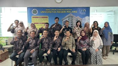Sesi foto bersama tim UMS dan UM saat benchmarking strategi ranking World Class University UMS di Universitas Negeri Malang.