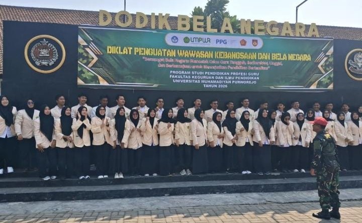 Mahasiswa PPG UMPWR mengikuti Diklat Penguatan Wawasan Kebangsaan dan Bela Negara di Dodik Bela Negara Rindam IV Diponegoro.