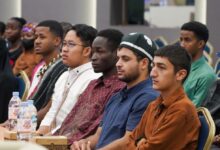 Mahasiswa internasional UMP dari berbagai negara mengikuti acara penyambutan orientasi CLAP 2026 di Ruang Aula AK Anshori UMP.